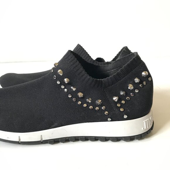 Jimmy Choo Verona Knit Sneakers Shoes Womens 38 8 Black White Slip On Studded - Picture 8 of 13